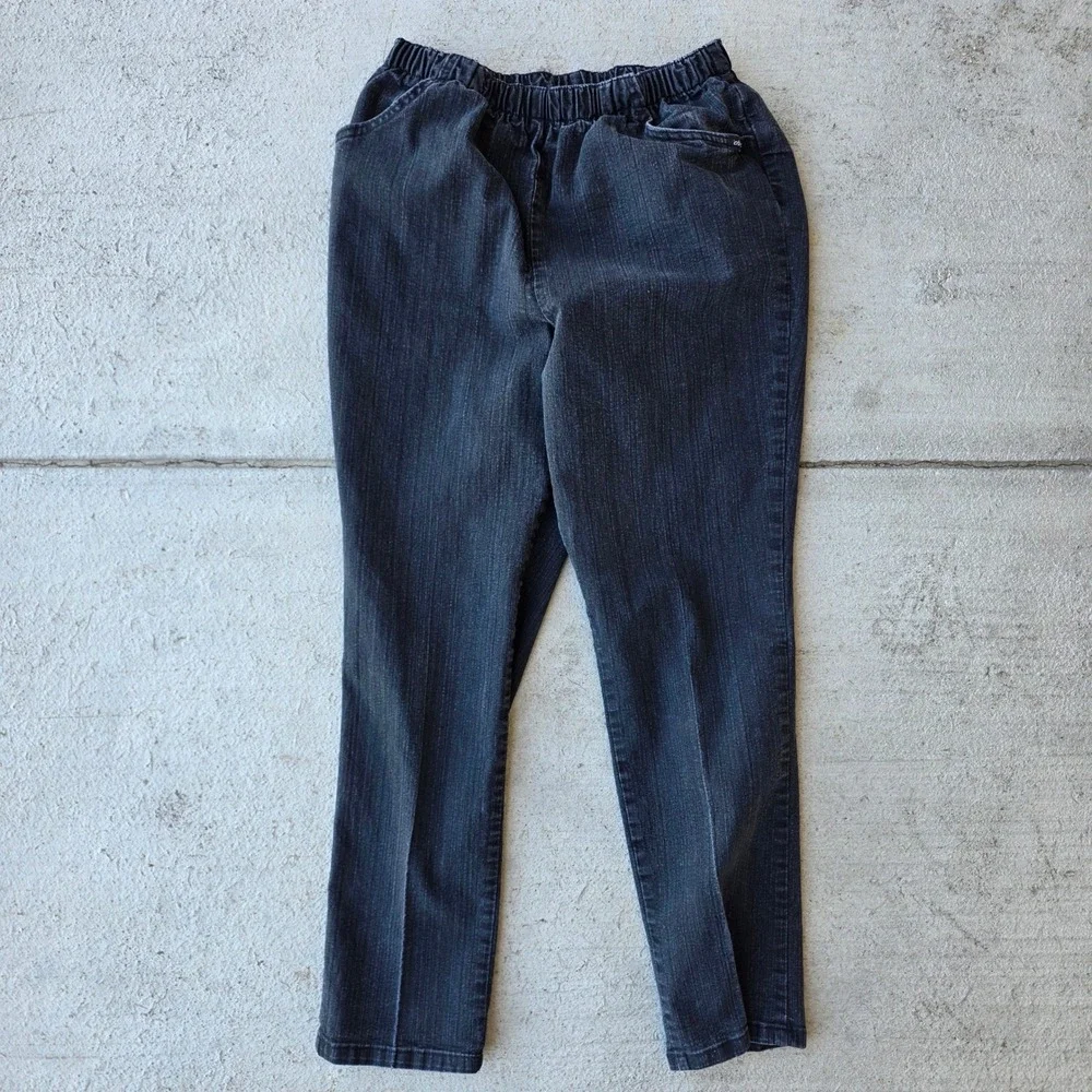 Alfred Dunner Black Denim Elastic Waist Pull On Pants Petite 10 101CJ66BS